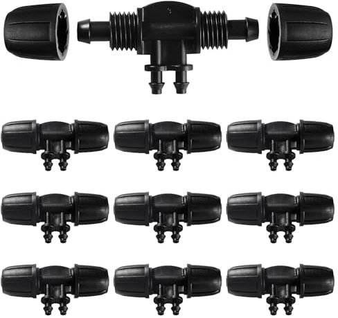 VooGenzek 10 Pezzi Connettori a T con Spinato Irrigazione a Goccia, Connettore Tubo a 4-Vie da Giardino per Tubo 8/12 mm a 4/7 mm, Adattatore per Irrigazione a Goccia, per Prato