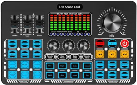 Nsssunnre Interfaz de Audio de la Tarjeta de Sonido en Q6S con Efectos de Mezclador de DJ y Consola de Mezcla de Audio con Cambiador de Voz para Transmisión