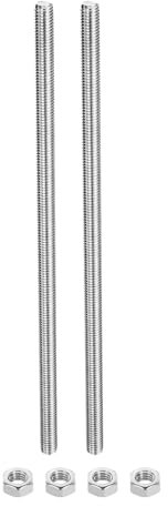 sourcing map Confezione da 2 aste completamente filettate M10 x 250 mm con 4 dadi esagonali, passo filettatura 1,25 mm, in acciaio inox 304, filettatura destra, perni per barre filettate a destra