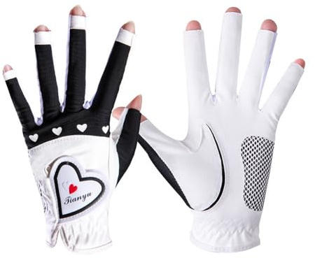BooeDareno Guantes de golf para mujer, dedos abiertos, con palma, partículas antideslizantes para manos izquierda y derecha, transpirables, para deportes, ciclismo, golf (negro, 19)
