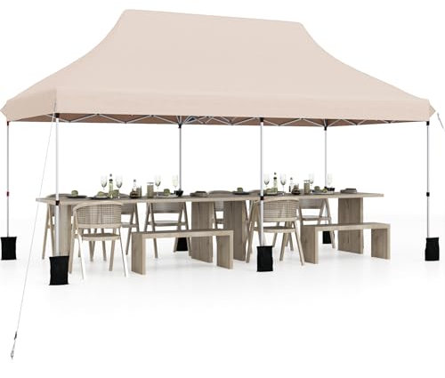 HOMASIS Gazebo Pieghevole Esterno Resistente con Tetto a Scomparsa, Protezione UV 50+, Tenda Regolabile in Altezza, Padiglione da Giardino con Borsa per Matrimonio, Festa, 3x6M (Beige)