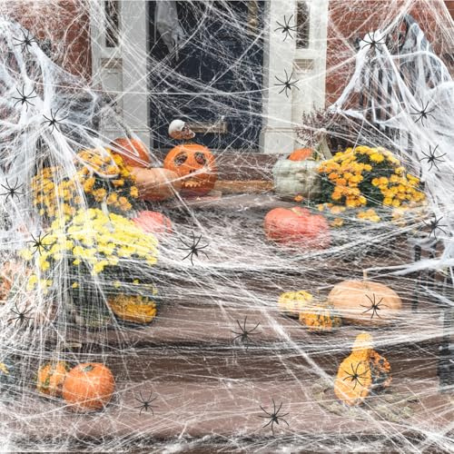 CNMTCCO Halloween Deko Spinnennetz Set, 200g Halloween Spinnweben Dekoration mit 40 Spinne, Spinnenweben Deko Outdoor Innen, Halloween Spider Web für Party Deko, Garten, Außen