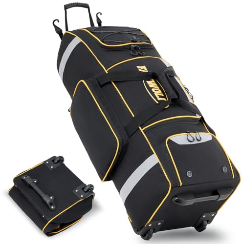 Fanwoli 81L Rolling Baseball Bag with Wheels, Softball Catchers Gear Bags for 4 Bats (Fits Up To 34), Separate Shoe Compartment, Safety Reflective Strip, Fence Hook, Foldable T-Bag for Youth & Adult