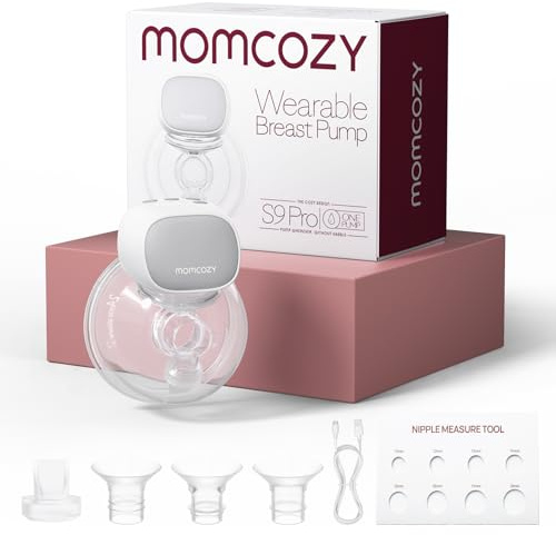 Momcozy S9 Pro Tiralatte Indossabile Elettrico a Mani Libere, Aspirazione fino a 285 mmHg, Display LED, 2 Modalità e 9 Livelli, Autonomia fino a 180 Min, Flangia 24 mm, 1 Pezzo,Grigio