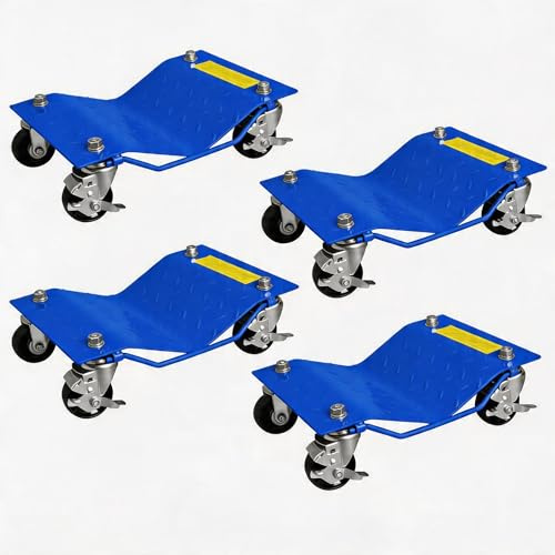 Car Wheel Dolly Set of 4, Heavy Duty Vehicle Dolly with 360° Lockable Casters, Thickened Steel Plate, 3 Ton Capacity, Steel Tire Skates with Non-Slip Design & Easy Assembly for Car, Truck, Garage Auto