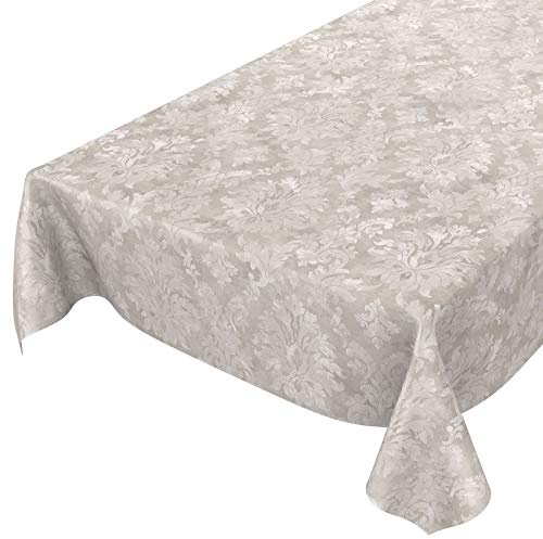 ANRO Vaxduk tvättbar trädgårdsduk vaxduk rund oval kantig inomhus utomhus barock rankmönster ljusgrå beige 100 x 140 cm