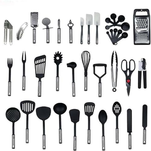AllRight 40 TLG Silikon Küchenhelfer Set Küchenutensilien Antihaft Hitzebeständiger Pfannenwender Schaumlöffel Spatel USW.