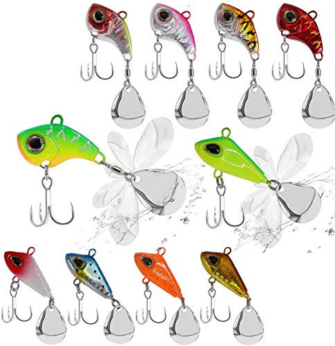 Zander Köder - 10 Stück Metallkopf + Spinner Tail zum Zander Hecht Barsch Angeln Körder XF01 (A, 24g)