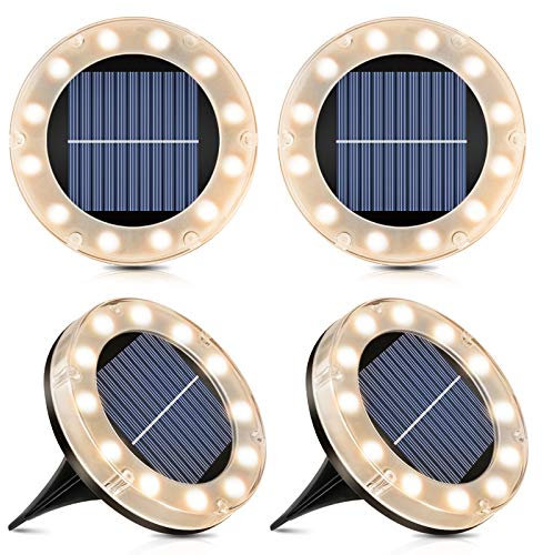 Solar Bodenleuchte Warmweiß, 12 LEDs Solarleuchten für Außen, 4 Stück - Led Solar Gartenleuchten, IP65 Wasserdicht Bodenleuchte Solarleuchten Garten, Außenleuchte für Auffahrt/Rasen/Gehweg/Patio