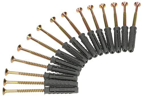KOTARBAU® 18 x Tacos universales con tornillos para madera 10 x 60 mm, Tacos y tornillos, Tacos para fijación en hormigón, ladrillo, yeso y más, Tacos multiusos, 18 unidades
