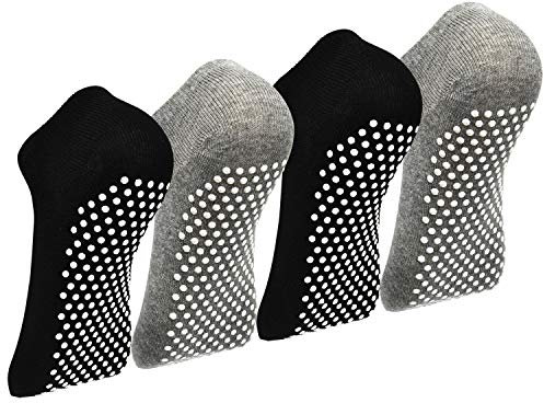 Yoga Socken Anti-Rutsch Socken - 4 Paar Pilate Trampolin Ballett Socken for Damen Herren Schwarz*2+Grau*2 44-46