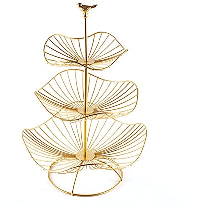 ZJYWMM Fruit Basket Etagere 3 Storey, Decorative Modern Fruit Tray with Fruit Bowls Metal, Creative Lotus Leaf Shape Design Shaped Baskets for Vegetables, Snacks And Bread (Gold)