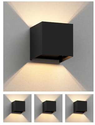 ledscom.de 4 Stück Wandleuchte CUBEL für außen, IP65, Up-/Downlight, schwarz matt, quadratisch, 1x G9 max. 10W