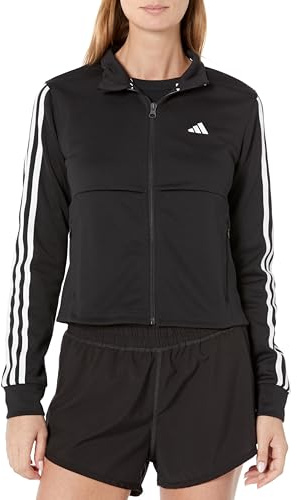 adidas Women's Aeroready Training Essentials 3 Stripes Track Jacket, Black/White, Large