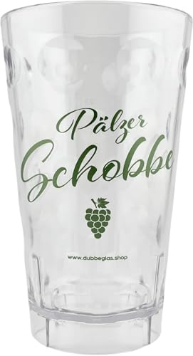 Pälzer Schobbe Dubbebecher aus Plastik 0,5 Liter (Aufdruck grün mit Weintrauben) - um unterwegs eine Pfälzer Schorle zu genießen | Dubbeglas aus Kunststoff | Unzerbrechlicher Plastikbecher