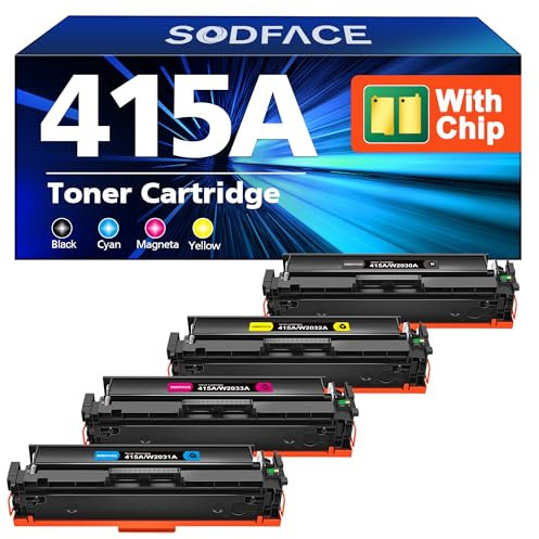 SODFACE 415A Toner Mit Chip Kompatibel für HP 415A 415X für Color Laserjet Pro MFP M479fdw M479dw M479fnw M479fdn M454dw W2030A W2031A W2032A W2033A (Schwarz Cyan Gelb Magenta, 4er-Pack)
