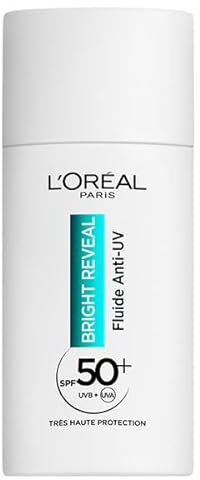 L'Oréal Paris - Fluide Anti-UV SPF50+ - Enrichi en Niacinamide - Protège & Corrige les Taches - Pour Tous Types de Peau - Bright Reveal - 50 ml