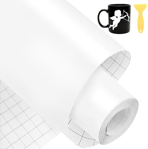 Bocguy Vinyl Film Plotter White Matt, 30.5 cm x 600 cm PVC Smart Permanent Vinyl Plotter Film Self-Adhesive Rolls, Easy to Cut & Weeding, Plotter Film Vinyl for Cricut & Cameo