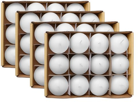 Pack de 48 Velas Flotantes Decorativas - Ideal para Bodas, Fiestas de Piscina y Decoración Navideña, 4 Horas de Duración, Sin Perfume, Fabricación Europea, 45mm - Blanco