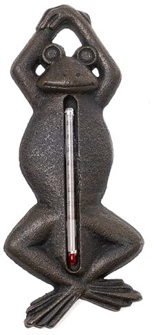 Gartenthermometer Frosch aus Gusseisen H 22 cm - Außenthermometer Gusseisen analog - Thermometer Antik Garten - Wandthermometer Garten (Frosch - H 22 cm)