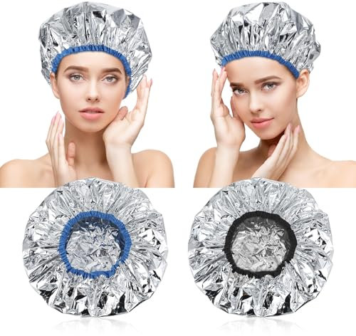 cobee 2 Stück Haarpflege Duschhaube, Wiederverwendbare Wärmekappe für Haare Elastische Shower Cap, Wasserdichte Haarhaube mit doppeltem Verwendungszweck Duschhauben Heizkappe