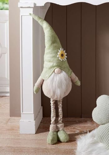 Dekoleidenschaft Dekofigur Wichtel Blumenmütze mit Teleskop-Beinen, max. 97 cm hoch, Frühlingswichtel stehend, Dekowichtel