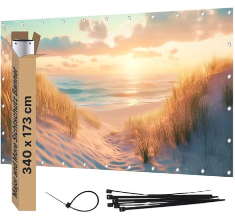 Major and More Pancarta de protección visual de PVC, para decoración de jardín, lona grande con diseño opaco para terraza, valla, valla de jardín, póster de jardín (340 x 173 cm, dunas)