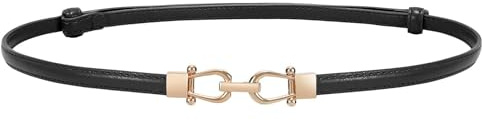 LEACOOLKEY Cintura Sottile in Pelle per Donna per Vestiti - Cintura Vita Sottile Regolabile con Fibbia Dorata,Nero，105cm(Adatto per vita fino a 94cm)