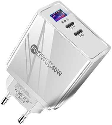 Ricarica Rapida 3.0 Presa da Parete - Adattatore da Parete USB 40W con 3 Porte - Protezione da sovratensione e surriscaldamento per telefoni e tablet