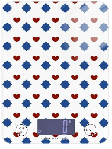Red and Blue Love 4 luglio Giorno dell'Indipendenza Dieta Bilancia alimentare per cucina 5 kg/5 g, piccola bilancia da cucina grammi con 4 unità per (utente) (utente) (utente) báscula para cocina