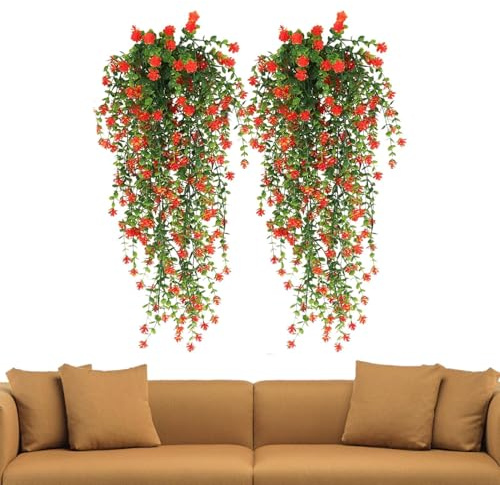 Genérico Plantas Artificiales Colgantes | 2 Piezas Flores Artificiales Colgantes,Decoración Realista Resistente a UV para Interior Cocina Dormitorio Baño Jardín Terraza Hogar Bodas