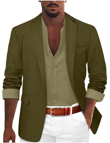 Veste Homme Été Légère Chic, Automne Hiver Élégant Blazer Bouton Décontracté Mi Saison Costume Soirée Coupe Droite Costard Moderne Grande Taille Casual, Army Green 01, XL
