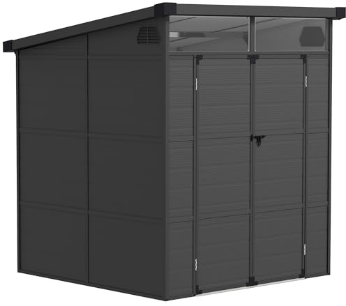 Outsunny Gerätehaus 3,24m³ 190x191x215cm Kunststoff Schrank mit Pultdach, Outdoor Garten Schuppen mit Abschließbarer Tür, Gartenhaus, wetterfest Geräteschuppen für Außenbereich, Hinterhof, Dunkelgrau