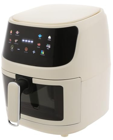 Multifunktionale Digitale HeißLuftfritteuse HeißLuftfritteuse mit Fenster 5L 1350W Led Timer, 360° HeißLuft, Fettarm Grillen,Backen Abnehmbarer Korb Wohnung Wohnmobil Camping Black/Whit (Weiß)