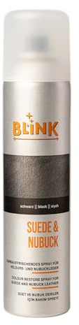 BLINK Wildleder & Nubuk Farbspray Schwarz – Schuhpflege Spray 250 ml – Mit schwarzen Farbpigmenten – Färbt, erneuert & frischt schwarze Farben sichtbar auf