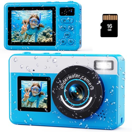 Maxmango D70 Cámara Acuatica 4K Impermeable - 10FT Cámara de Fotos Doble Pantalla para Selfies - Enfoque Automático, Zoom 18X - Ideal para Buceo, Esnórquel y Natación - Incluye Tarjeta de 16