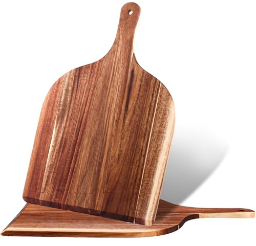 LDHHYH Set med 2 pizzabrädor av akaciaträ 42 x 30 x 1 cm – pizzaspade trä för pizzaugn och grill, pizzapeel serveringsbräda