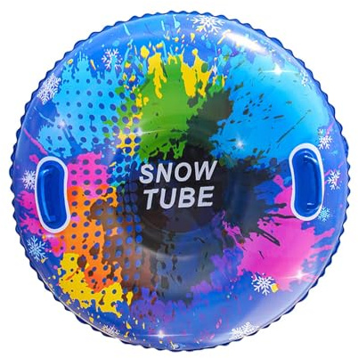 Fiocias Aufblasbarer Schneereifen Winter Schlitten PVC Griff Verstärktes Material für Wintersport Geburtstagsgeschenk Familienspaß Im Freien, Blau