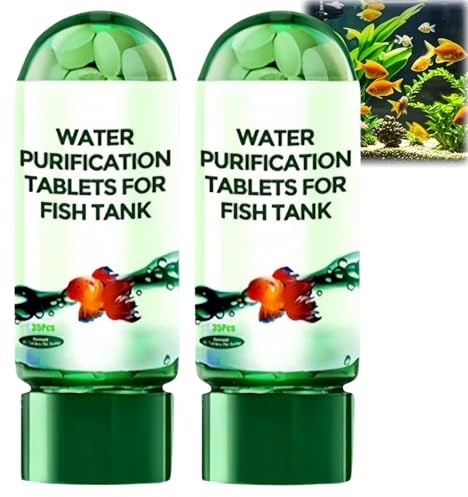 2 Flaschen Leistungsstarke Aquarium Wasserreinigungstabletten, Tragbare Wasserreinigungstabletten,Alle Arten von Trübungen und Unreinheiten,Fischfreundlich, Natürliche Tabletten für Alle Wassertiere
