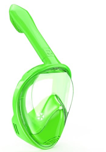 Maschera da snorkeling per bambini da 3 a 14 anni con supporto per fotocamera, vista panoramica a 180 gradi, set da snorkeling, anti-appannamento, anti-perdita (verde)