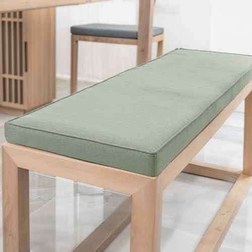 YFHT Coussin Banc Interieur - Coussin en Lin Lavable avec Base Antidérapante et Finition Passepoilée, Coussin de Banc Épais pour Banc de Jardin, Terrasse, Exterieur, Entree,Vert,70x35x5cm
