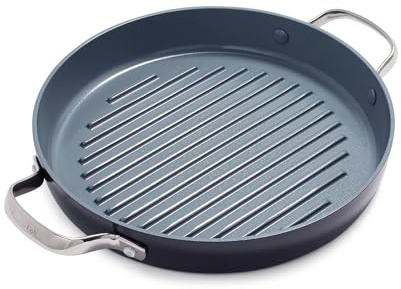 GreenPan Valencia Pro Hard Anodized Healthy Ceramic Nonstick 11 Grill Pan, PFAS-Free, Induction, Dishwasher Safe, Oven Safe, Gray