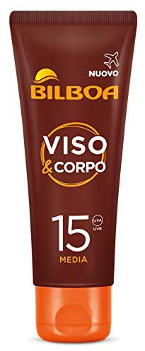 Bilboa, Viso&Corpo, Crema Viso e Corpo con Protezione SPF 15 - Crema Travel Size per Abbronzatura Duratura e Intensa, Contrasta i Segni dell'Invecchiamento - Formato da Viaggio da 75 ml