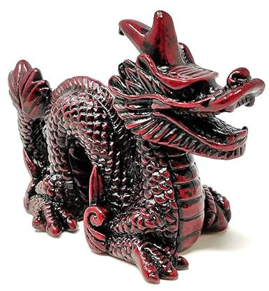 Figura de dragón de resina roja y negra de 8 cm, adorno oriental de criatura mítica Feng Shui para decoración del hogar, escritorio, oficina, exhibición de coleccionistas JR1068