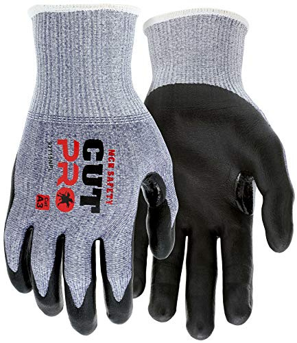 MCR Safety 92715NFL Cut Pro 15 Gauge HyperMax Work Glove, Cut Protection Glove, Foam Nitrile Coated Palm & Fingertips, Thumb Crotch, Touchscreen Friendly, Large