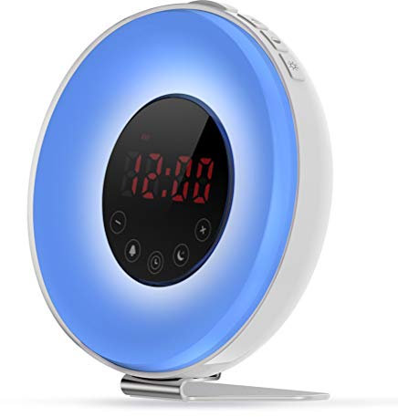 Regalo Wake Up Light, Multicolor Dimmable RGB Touch Alarm Lamp with Simulation Sunrise Sunset Light & FM Radio & 6 Natural Sounds & Snooze Function Alarm Clock Lamp Table Light Night Multifunzione