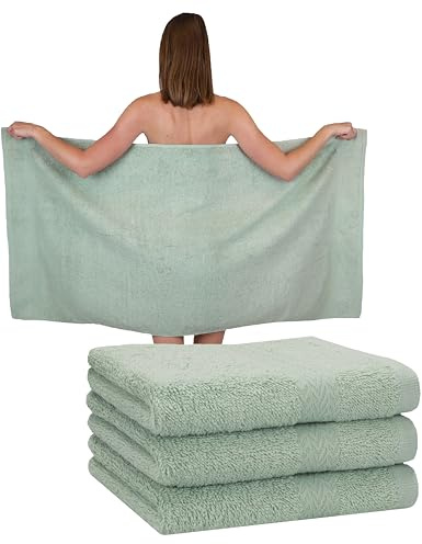Betz 4 Stück Strandtücher Duschtücher Set Größe 70x140 cm Duschhandtuch Badetuch Strandtuch Handtuch Premium 100% Baumwolle Farbe heugrün