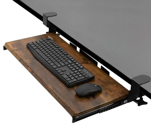 VIVO Clamp-on Computer Keyboard and Mouse Under Desk Mount Slider Tray, 27 (33 Including Clamps) x 11 inch Pull Out Platform Drawer, Rustic Vintage Brown Tray, Black Frame, MOUNT-KB05N