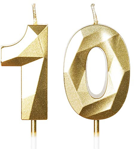 Yiran Kerzen zum 10. Geburtstag, goldene Zahl 10, Happy Birthday-Kerzen, Kuchendekoration, Dekoration für Geburtstagsparty, Hochzeitstag, Feier
