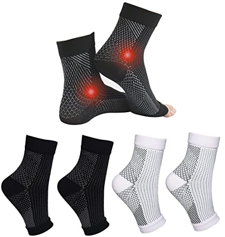 4 par ankelbandage ortopediska kompressionsstrumpor för kvinnor män för plantar fasciit strumpor artrit ledvärk hälsporre neuropati fotbandage fotbandage fotled, Svart + vit, L